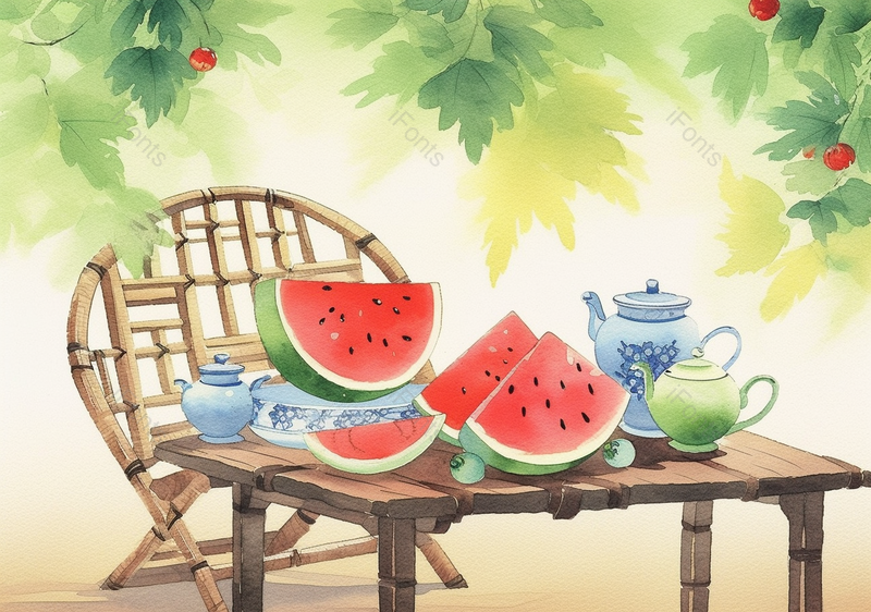 夏日乘凉西瓜樱桃小清新插画,插画/手绘图,插画/手绘图库,插画/手绘图下载,插画/手绘